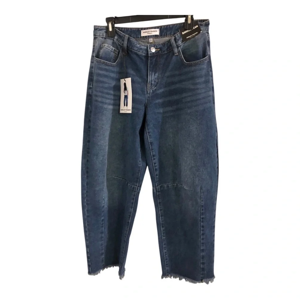 Ashley Mason loose fit cut off raw hem barrel jeans size 9/29 new - Picture 15 of 16